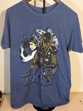 Star Wars Blue Heather Short Sleeve Tee with Han Solo & Chewbacca Graphic